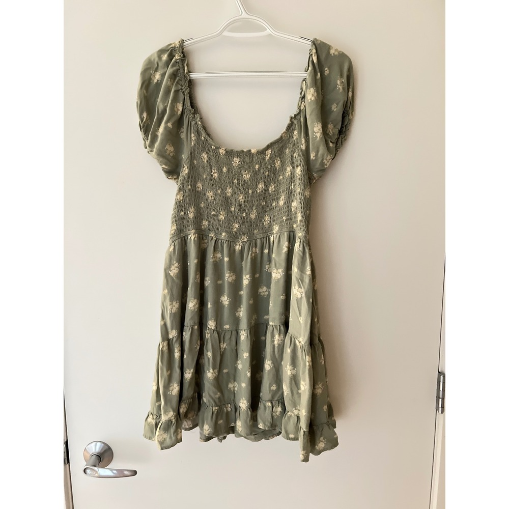 Aeropostale Womens Sage Green Floral‎ Smocked Mini Dress Puff Sleeve XL 2476AS25 - Picture 2 of 9